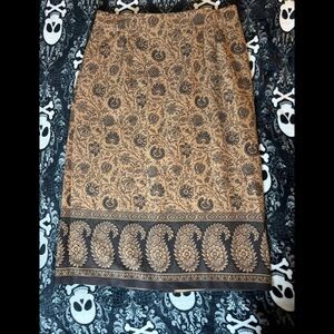 Briggs New York Paisley Midi Skirt – Brown Boho Vintage Style Pencil Skirt